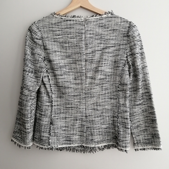 Rebecca Taylor Bouclé Tweed Top Fringe Hem Round Neck Heather Gray Blouse 6 - Picture 4 of 16